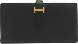Herm&egrave;s Black Epsom Leather Long Wallet (Bi-Fold) (Pre-Owned)