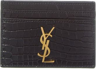 Saint Laurent Cassandre Croc-Embossed Leather Card Case