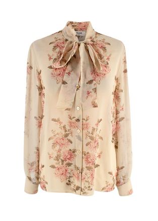 Celine Floral Print Sheer Silk Blouse Size XXS