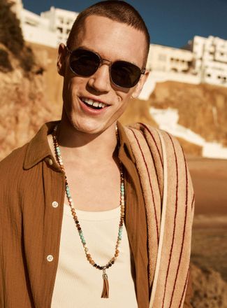 Mancino Mens Turquoise and tigers eye bead necklace