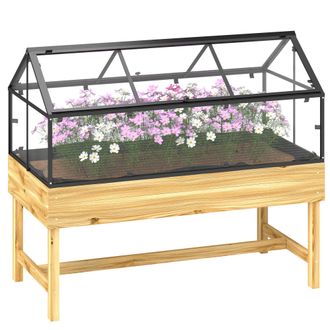 OUTSUNNY Raised Garden Bed With Polycarbonate Panel - Natural - Natural Wood Finish | TJ Hughes