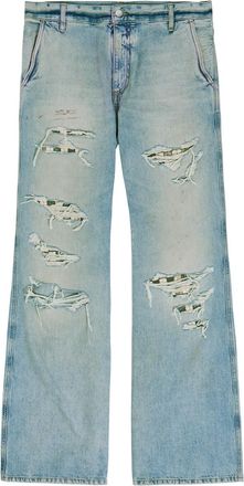 Amiri Checkered Repair Distressed Bootcut Jeans - Indigo - 36 (W36 / XL)