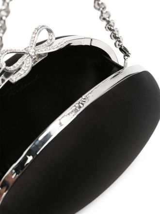 Self Portrait Satin Oval with Bow Padlock Charm Clutch - Black