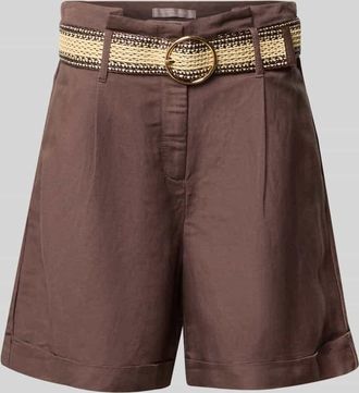 Christian Berg Shorts aus Leinen-Viskose-Mix mit G&uuml;rtel in Mittelbraun, Gr&ouml;&szlig;e 34