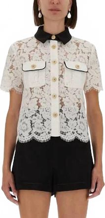 Self Portrait Lace Contrast Collar Top In White