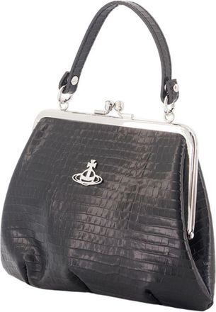 Vivienne Westwood Womens Granny Frame Purse - Vivienne Westwood Leather Black Calfskin Bags Handbags-Purses
