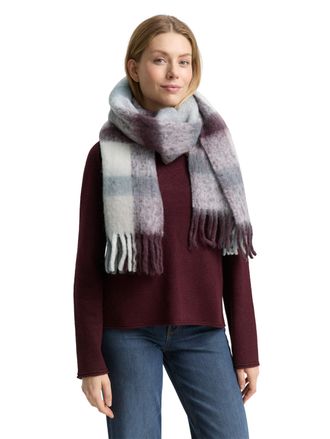 Tom Tailor Schal TOM TAILOR, Damen, multicolor check, Strick, Kunstfaser, mehrfarbig, Modet&uuml;cher Schal, mit Fransen