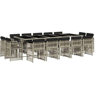vidaXL Set Comedor Jard&iacute;n Y Cojines 15 Pzas Rat&aacute;n Sint&eacute;tico Gris Claro Vidaxl
