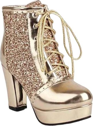 Generic Womens Chunky High Heel Boots Glitter Party Ankle Fashion Winter Shoes