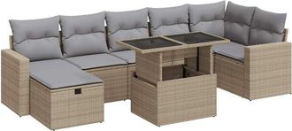 vidaXL Set De Sof&aacute;s De Jard&iacute;n Y Cojines 8 Piezas Rat&aacute;n Sint&eacute;tico Beige Vidaxl