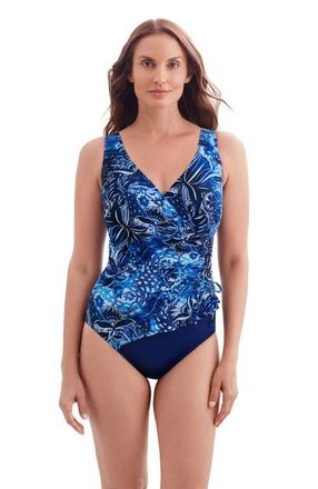 Longitude Ruffle Surplice Long Torso One-Piece Swimsuit in Paisley Garden at Nordstrom, Size 14