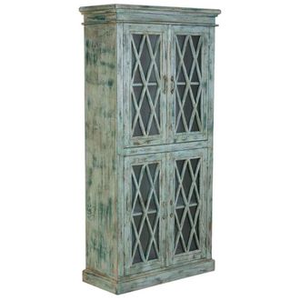Wanderlust Deco Vitrina de madera y cristal con 2 puertas, 90x40x183h cm azul