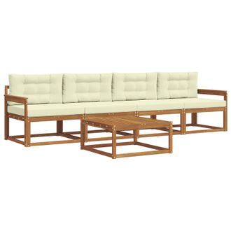 vidaXL Conjunto De Sof&aacute;s De Exterior Con Coj&iacute;n 5 Pcs Natural Y Crema Vidaxl