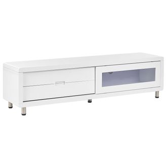 Beliani Beliani - Mueble Tv Blanco 158 X 39 Cm Mdf Vidrio 2 Cajones Puerta De Corredera Pemborke