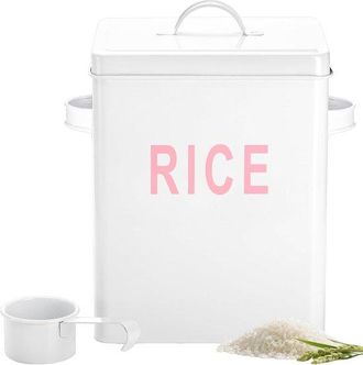 OEM Contenedor Met&aacute;lico Para Almacenar Arroz De 4,5 Kg, Recipiente Cuadrado Para Arroz Con Tapa Y Cuchara Medidora, Legumbres, Blanco