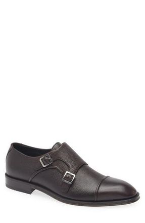 BOSS Derrek Cap Toe Two Buckle Monk Shoe in Dark Brown Pebbled at Nordstrom Rack, Size 8.5Us / 7.5Uk