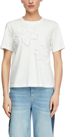 Comma T-Shirt COMMA, Damen, Gr. 34, wei&szlig;, Single Jersey, Obermaterial: 100% Baumwolle, bestickt, regular fit normal, Rundhals, gerader Abschluss, Shirts T-S