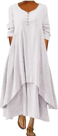 Generic Daily Deals Summer Dress for Women UK Irregular Solid Long Dress Sleeve Long Women Casual Loose O-Neck Womens Womens for Womens UK Party Wear Plus Siz