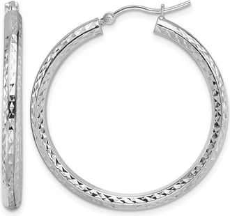 Diamond2Deal 10k Gold Diamond-cut 3mm Round Tube Hoop Earrings