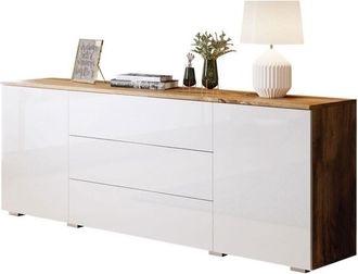Mirjan24 Mobilier1 - C&oacute;moda Sarasota 129, Roble Wotan + Blanco Brillante, Con Cajones Y Puertas, N&uacute;mero De Cajones: 0, 68x150x39cm