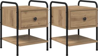 vidaXL Mesa De Noche 2 Uds. Roble Artisan Madera De Ingenier&iacute;a Vidaxl