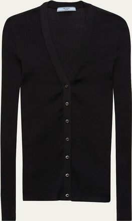 Prada Cotton Rib V-Neck Cardigan