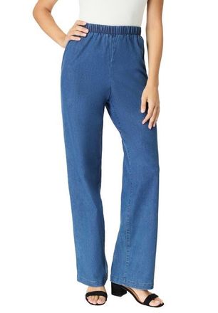 Roaman's Plus Size Comfort Stretch Wide Leg Jean in Medium Stonewash Sanded at Nordstrom, Size 36