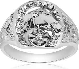Pompeii3 Mens Diamond Lucky Horseshoe Ring 10K White Gold Size Selectable