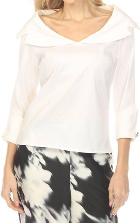 Joseph Ribkoff Over The Shoulder Collar 3/4 Sleeve Top In Vanilla