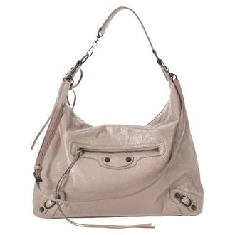 Balenciaga Balenciaga Le City Medium Versierde Gekreukte Tas in Beigekleurig Leer