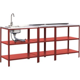 Beliani Set da cucina da esterno 3 pezzi in acciaio inossidabile Lavello a leva singola Rosso Vilama