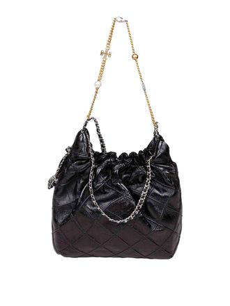 Tory Burch Fleming Mini Hobo Bag In Black Nappa Leather