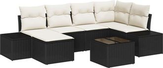 vidaXL Garden Sofa Set with Cushion 7 pcs Black and cream Poly rattan vidaXL