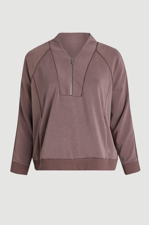 Karen Millen Womens Plus Size Premium Luxe Zip Up V Neck Sweatshirt - Chocolate Polyamide - Size X-Large