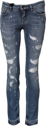 Dolce & Gabbana Womens Blue Pretty Tattered Skinny Denim Jeans Cotton Elastane Clothing