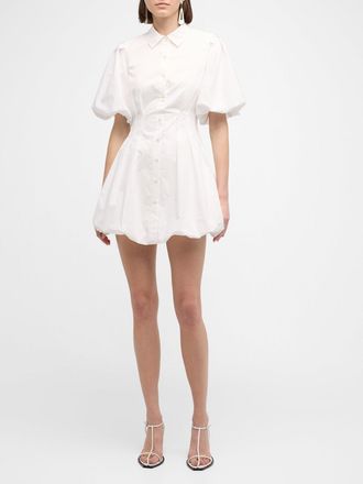 SIMKHAI Cleo Polin Balloon-Sleeve Pleated Mini Dress