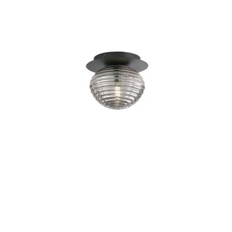 Luce-Ambiente-Design Ripple Ceiling Light in Black Metal with Smoke Glass Diffuser 20 Cm