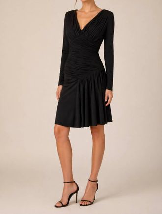 Ted Baker Fulvia Pleated Long Sleeve V-Neck Dress In Black