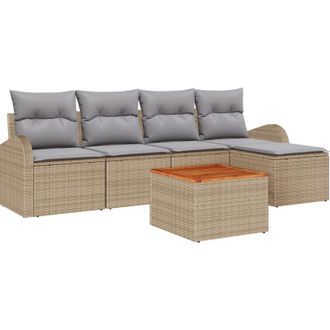 vidaXL Conjunto De Sof&aacute; De Jard&iacute;n 6 Pcs Beige Polirat&aacute;n Vidaxl