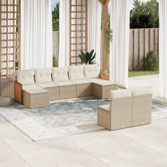 vidaXL Set De Sof&aacute;s De Jard&iacute;n 9 Pzas Con Cojines Rat&aacute;n Sint&eacute;tico Beige Vidaxl
