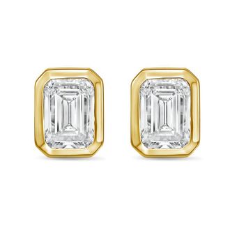 Diana M. Jewels 14Kt Yellow Gold 5.00 cts Lab Grown Emerald Diamond Bezel Studs