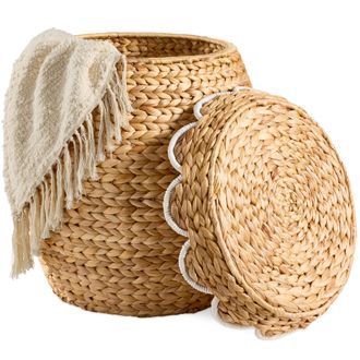 Best Choice Products Scalloped Water Hyacinth Storage Tote Basket with Lid