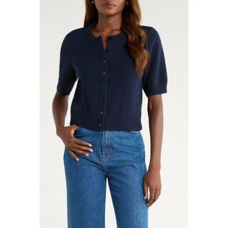 Reformation Cashmere & Wool Crop Cardigan in Navy at Nordstrom, Size Small