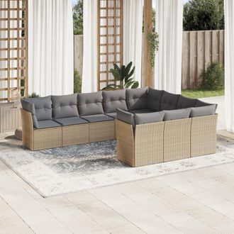 vidaXL Juego De Sof&aacute;s Jard&iacute;n Con Cojines Beige 10 Pzas Rat&aacute;n Sint&eacute;tico Vidaxl