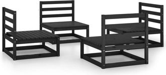 vidaXL 4 Piece Garden Lounge Set Black Solid Pinewood Vidaxl