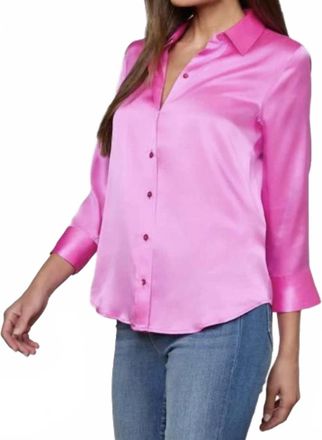 L'agence Dani 3/4 Sleeve Silk Blouse In Hot Pink