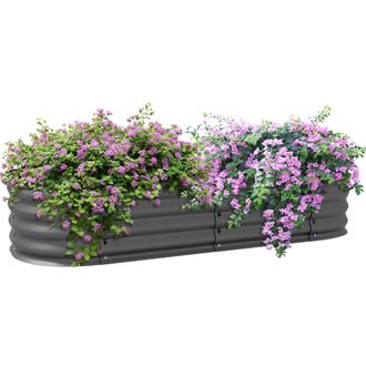OUTSUNNY Galvanised Raised Garden Bed Planter Box with Safety Edging - Dark Grey | TJ Hughes