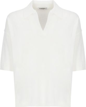 KANGRA White Cotton 3/4 Sleeve Polo Shirt