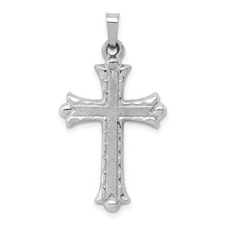Diamond2Deal 14K White Gold Textured and Polished Fleur de lis Cross Pendant