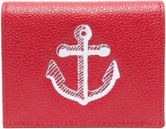 Thom Browne Anchor-embroidered leather cardholder - unisex - Calf Leather/Polyester - One Size